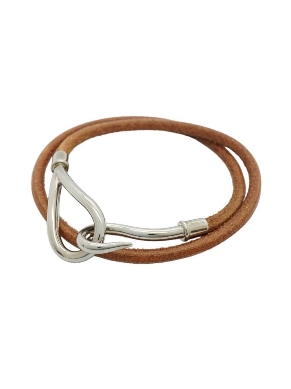 Hermes Bracelet Jumbo Hook Metal Leather Silver Brown
